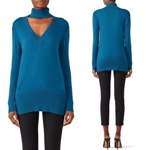 TOME Merino Wool Blend Cutout V-Neckline Turtleneck Ribbed Knit Trim Sweater M